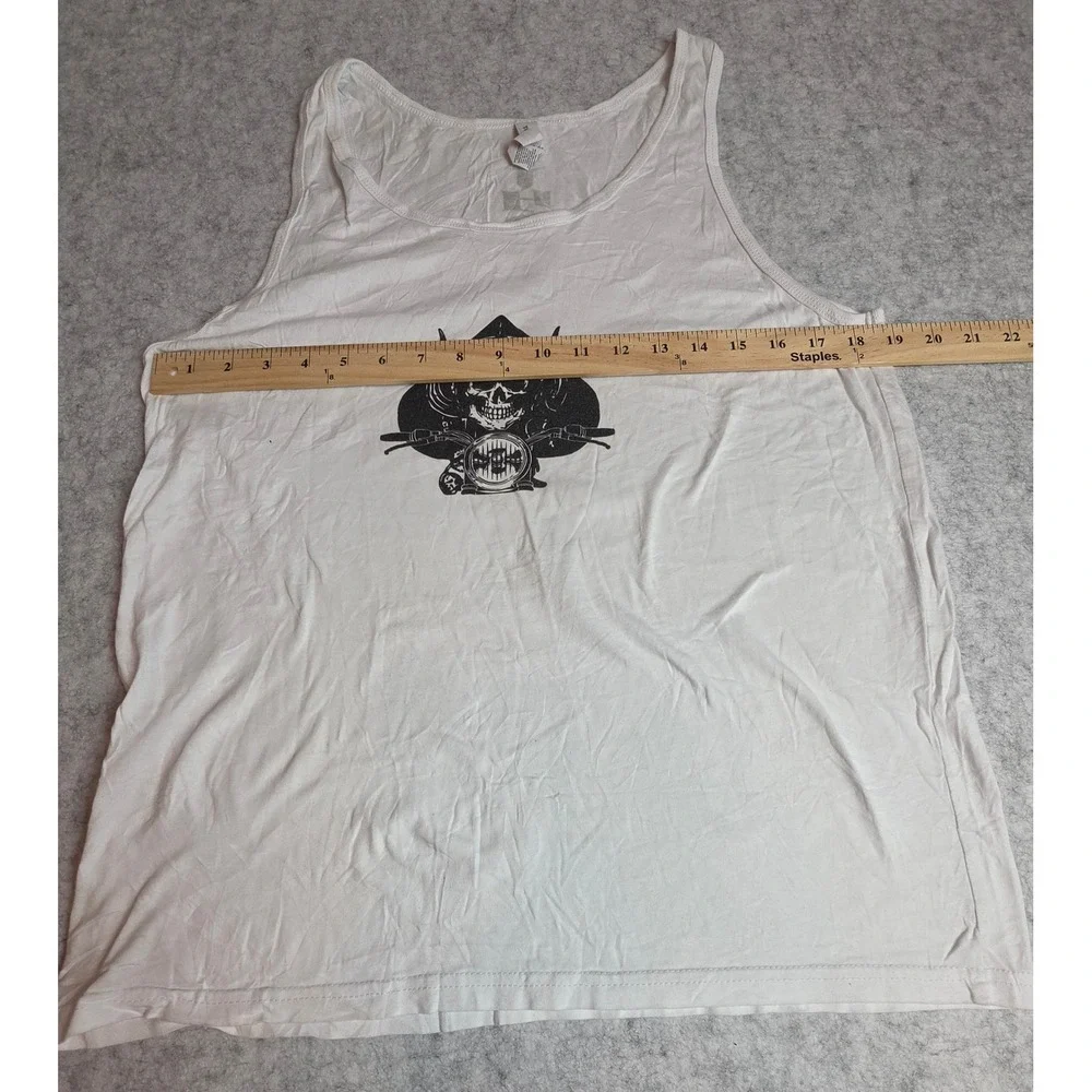 Throttle Junkies Mens White Biker Skull Spade Graphic Tank Top Size M Cotton